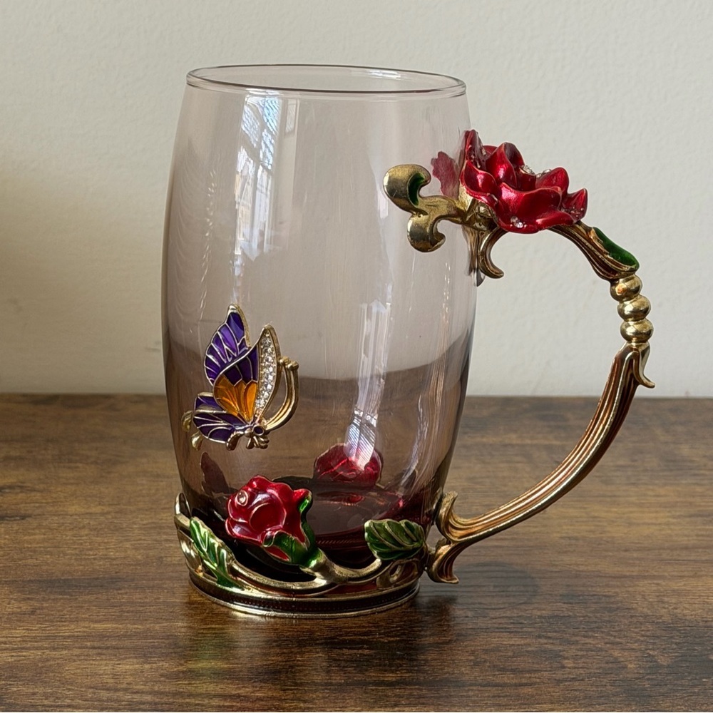 Butterfly Arc Glass Mug Cottage Core Decor